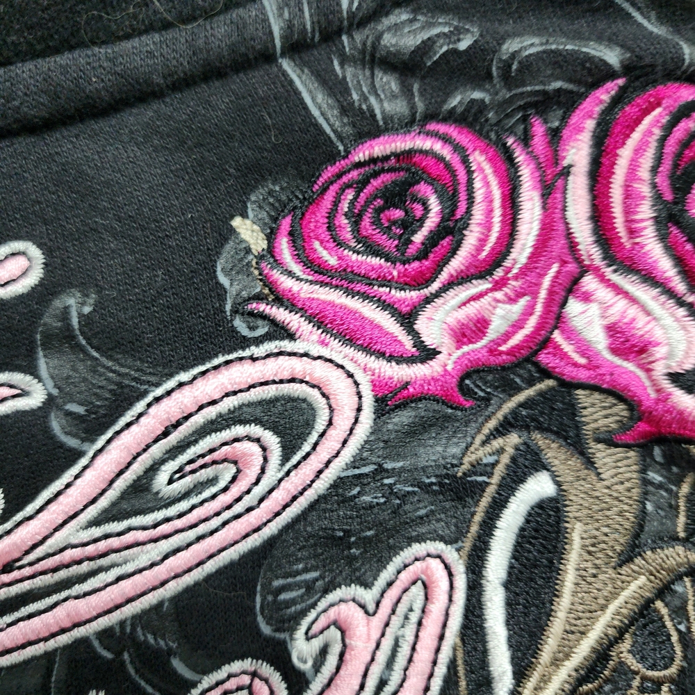 Assymetric Moto Rose Embroidered Harley Dsvidson Jacket XL - Picture 9 of 11